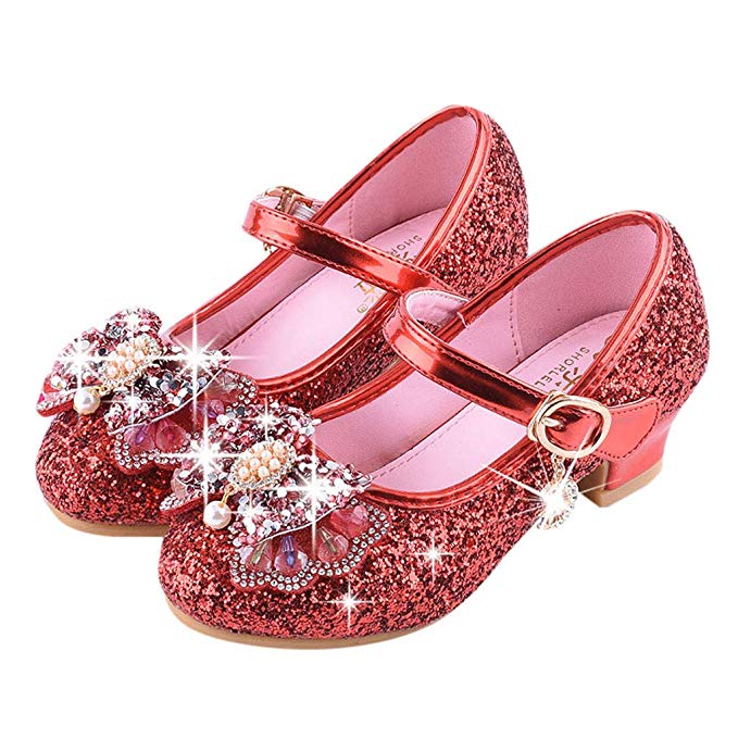 Chaussure paillettes rouges et bijoux avec petit talon pour fillette pour déguisement princesse petit prix
