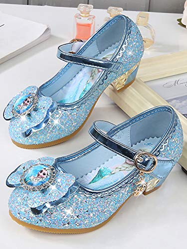 Chaussures de princesse à paillettes et à talon pour fille, bleues, Elsa, la reine des neiges