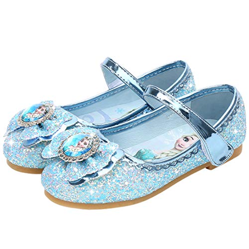 Chaussures de princesse à paillettes et à petit talon plat pour fille, bleues, Elsa, la reine des neiges