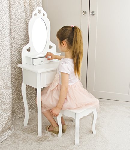 Coiffeuse en bois blanc de haute qualité fournie avec miroir et tabouret pour chambre de fille