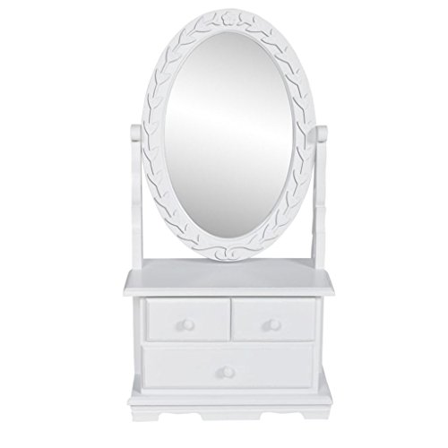 Coiffeuse de table pour fille à poser en panneaux de bois MDF blanc avec tiroirs et miroir pivotant