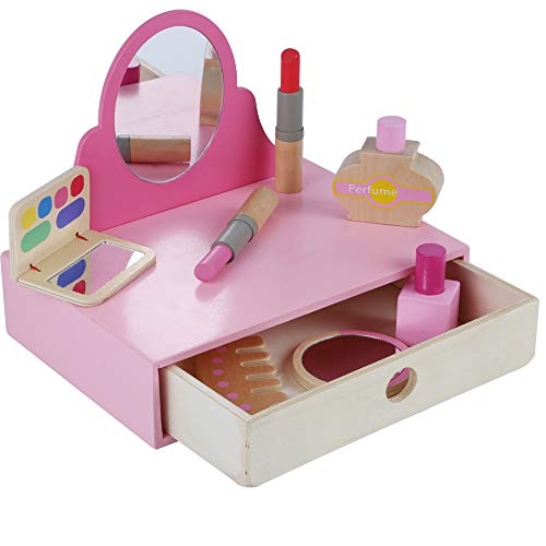 Coiffeuse de table pour fille à poser en bois rose avec accessoires dés 18 mois