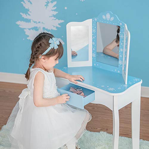 Coiffeuse bleue pour chambre de fille façon Elsa