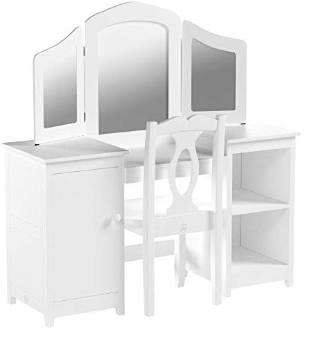Coiffeuse deluxe blanche KidKraft avec miroir, chaise et rangements