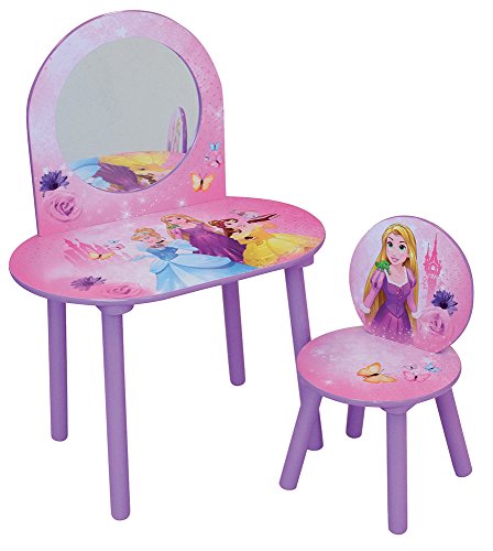 Coiffeuse princesse Disney avec chaise en panneaux de bois MDF rose et mauve