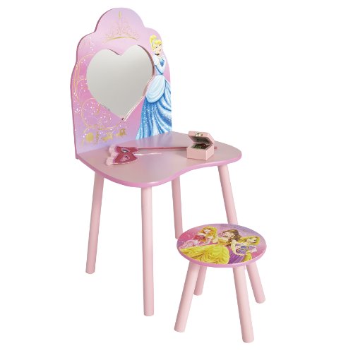 Coiffeuse princesse Disney avec tabouret en panneaux de bois MDF rose