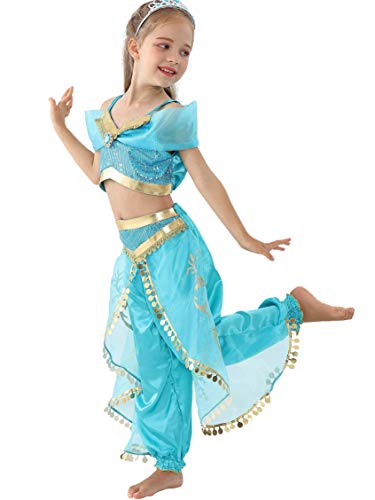 Costume de princesse Jasmine bleu turquoise et or