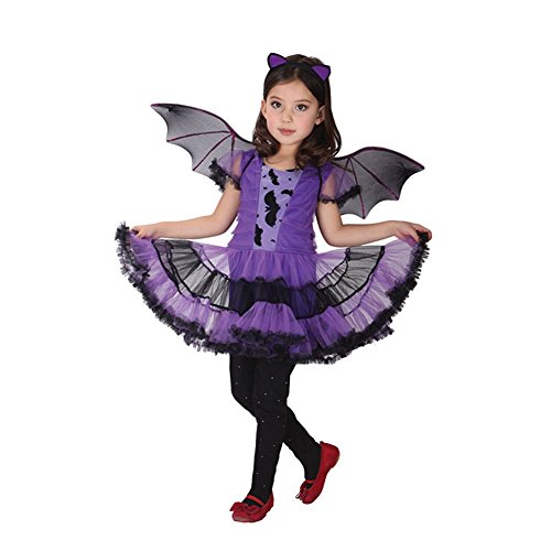 Déguisement robe tutu chauve-souris pour fille pour fêter Halloween, noir et violette