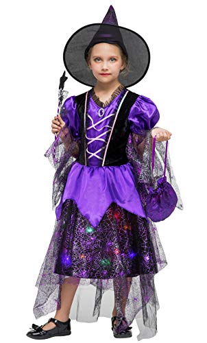 Robe de sorcière pour fille avec lumière LED pour la fête d'Halloween