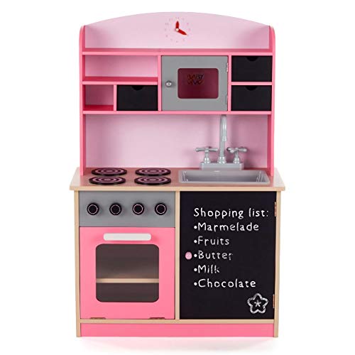 Cuisine en bois pour fille au look moderne et rose girly avec ardoise Baby Vivo