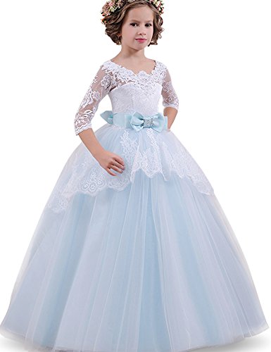 Robe princesse bleue à froufrou avec buste dentelle pour fille