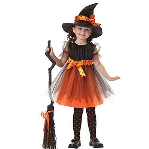Costume Robe de sorcière citrouille pour fille avec voilage noire et orange