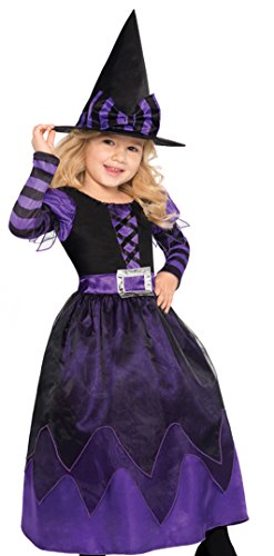 Robe de sorcière noire et violette pour fille avec chapeau pointu