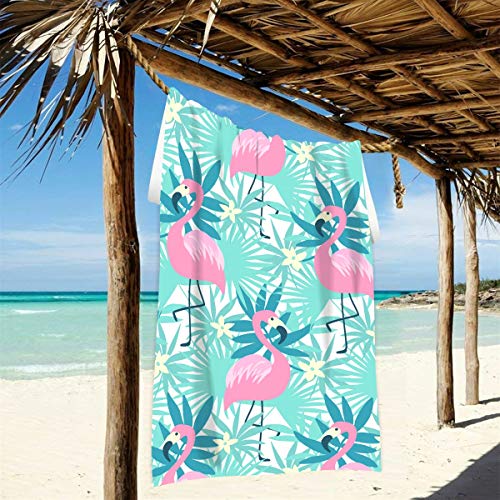 Drap de plage pour fille en microfibre couleur bleu et rose motif flamants roses