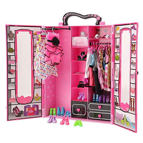 Dressing glamour pour tenues de Barbie avec poignée pour être facilement emmené partout