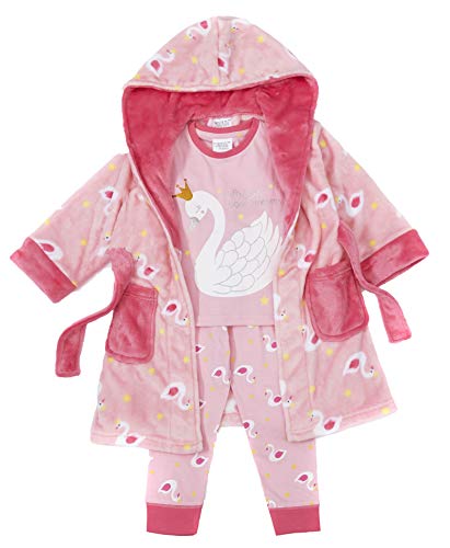 Ensemble rose robe de chambre et pyjama Cygnes pour fille pour des soirées toutes douces de 2 à 6 ans