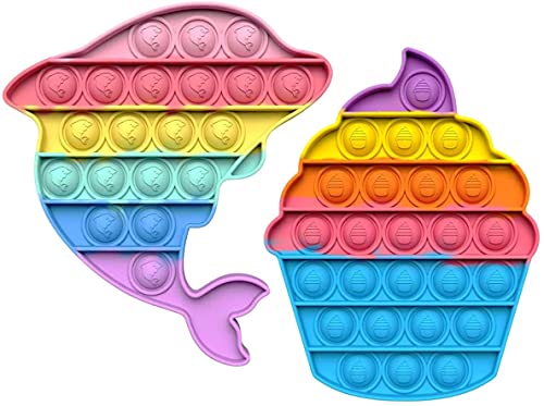 Fidget pop it dauphin cup cake rainbow jouet à bulles anti stress couleur arc-en-ciel
