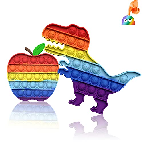 Fidget pop it dinosaure et pomme rainbow jouet à bulles anti stress couleur arc-en-ciel