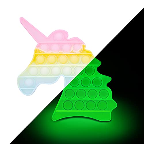 Fidget pop it jouet à bulles anti stress forme licorne arc-en-ciel phosphorescent