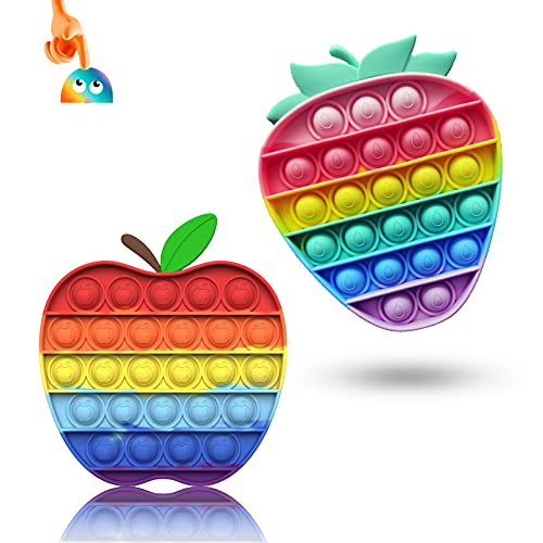 Fidget pop it pomme et fraise rainbow jouet à bulles anti stress couleur arc-en-ciel