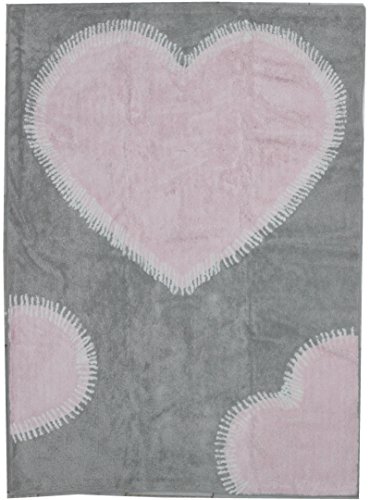 Tapis gris à coeur rose, coton, 120x160 cm