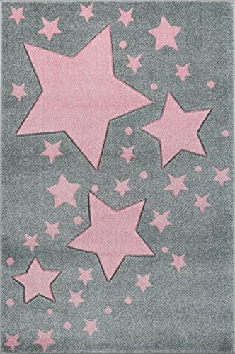 Tapis gris avec étoiles roses en polypropylène avec label petit prix