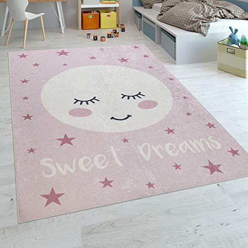 Grand tapis rose avec étoiles roses et lune pour chambre de fille Sweet dreams