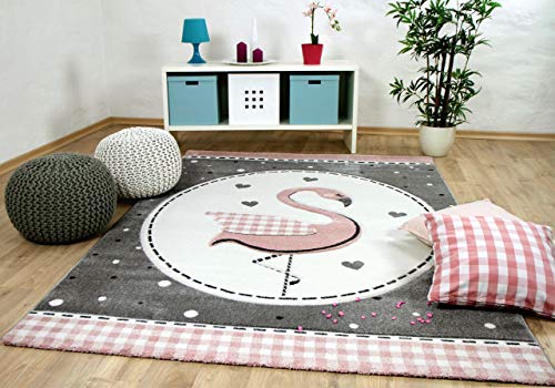 Tapis rose et gris flamand rose pour chambre de fille, 80 x 150 cm, Label de qualité Oeko-Tex