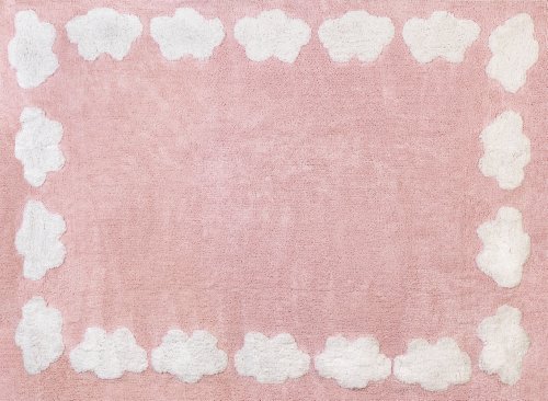 Grand tapis rose avec imprimé nuages sur le contour 120 x 160 cm, 100% coton