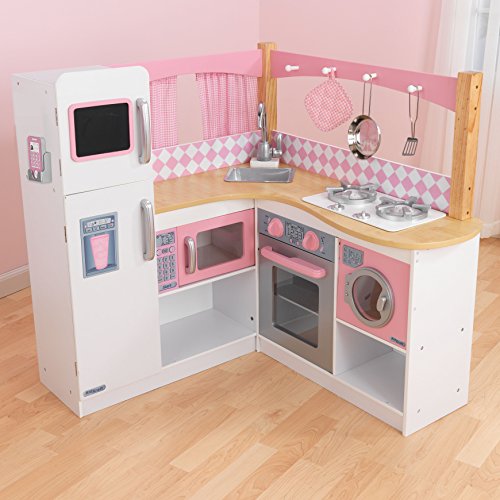 Cuisine d'angle pour fille en bois rose et blanche Kidcraft