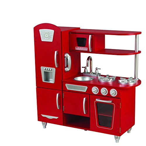 Cuisine en bois pour fille au look moderne et rouge girly avec frigo et distributeur de glaçons KidKraft