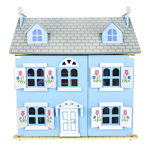 Maison de poupées avec éclairage LED en bois bleu