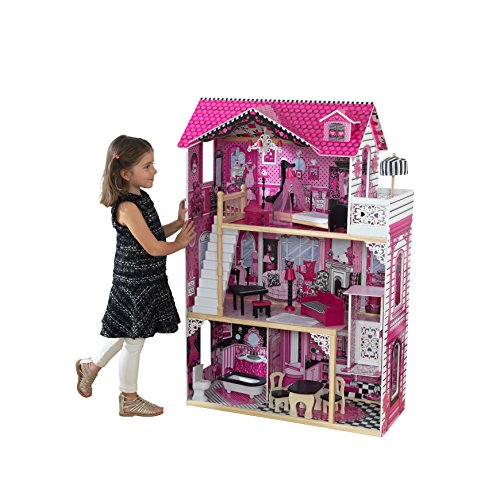 Mega Maison de poupées en bois très girly moderne avec étages, couleur rose fushia Kidcraft