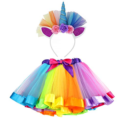 Tutu arc-en-ciel pour fille avec serre tête licorne