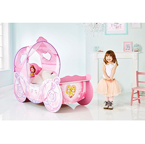 Lit de princesse en forme de carrosse pour fille avec arc lumineux en bois