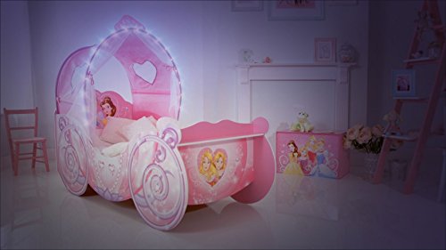 Lit de princesse Disney en forme de carrosse pour fille avec arc lumineux
