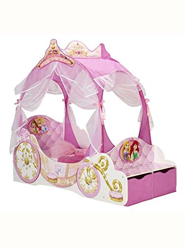 Lit de princesse Disney en forme de carrosse pour fille avec tiroirs et habitacle