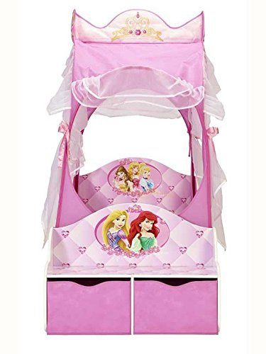 Lit de princesse Disney en forme de carrosse pour fille avec tiroirs et habitacle