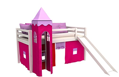 Lit de princesse mezzanine en forme de château en bois avec rideaux et matelas