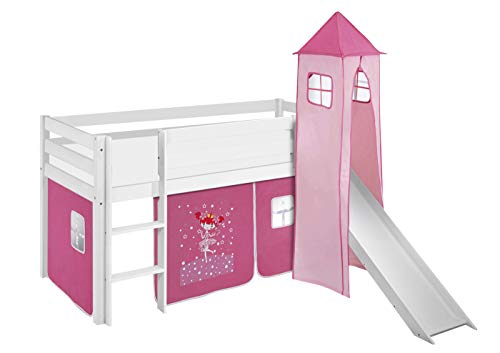 Lit de princesse mezzanine 90x190 cm Lilokids en pin massif blanc