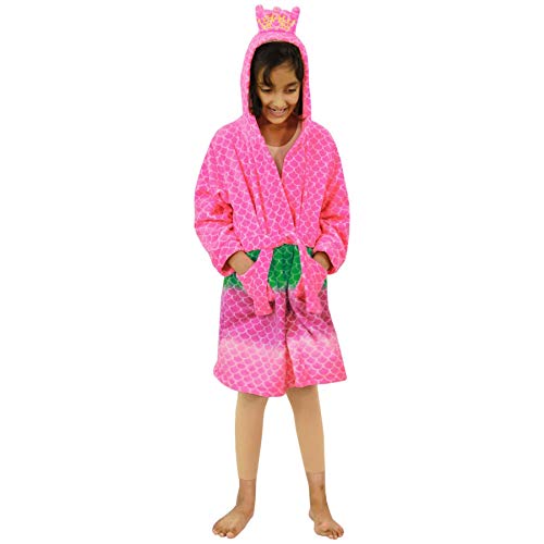 Le peignoir princesse sirène rose et vert à écailles avec capuche et couronne de 7 à 13 ans en polyester