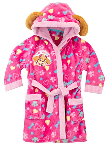 Peignoir avec capuche et petits oreilles pour fille Patrol couleur rose vif Skye en polyester de 18 mois à 8 ans