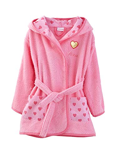 Peignoir avec capuche pour fille à motif petits coeurs couleur rose disponible en taille de 6 à 12 ans Verdaubet