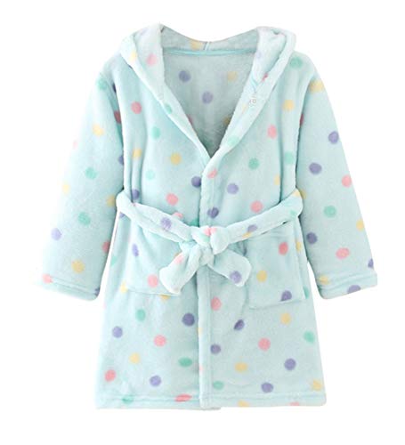 Peignoir avec capuche pour fille à petits  pois multicolores couleur bleue