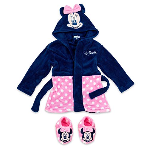  Peignoir pour bébé fille Minnie marine et rose avec capuche et petites oreilles de Mickette et chaussons assortis 9-12 mois