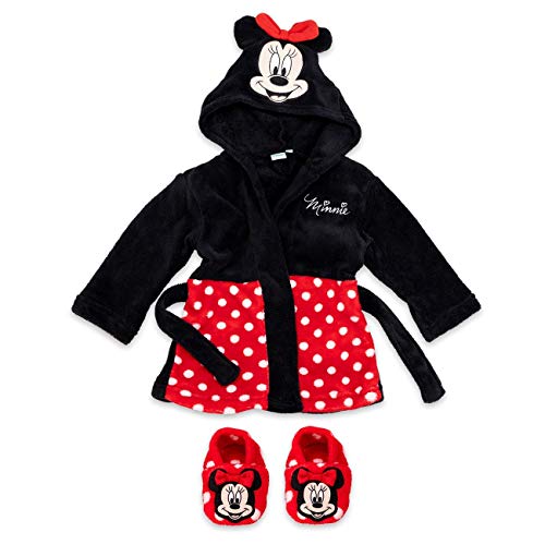  Peignoir pour fille bébé Minnie rouge et noir avec capuche et petites oreilles de Mickette et chaussons assortis 18-24 mois