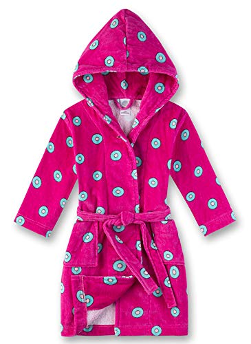 Peignoir avec capuche pour fille à petits  pois bleus couleur rose fushia de 2 à 5 ans