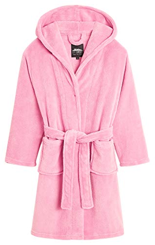 Peignoir uni avec capuche pour fille couleur rose en polaire, CityComfort de 5 à 14 ans