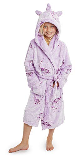 Peignoir licorne pour fille couleur mauve avec corne 3D et crinière disponible en taille  5 à 14 ans, Citycomfort