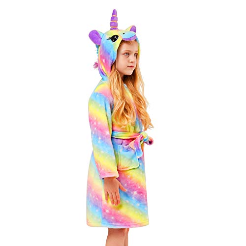 Peignoir licorne pour fille couleur arc-en-ciel avec corne 3D et crinière de 5 à 18 ans